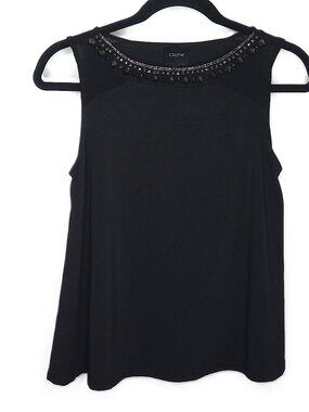 Cliche Black Sleeveless Top Spike Studded & Beaded Neckline Stretch Punk Goth S